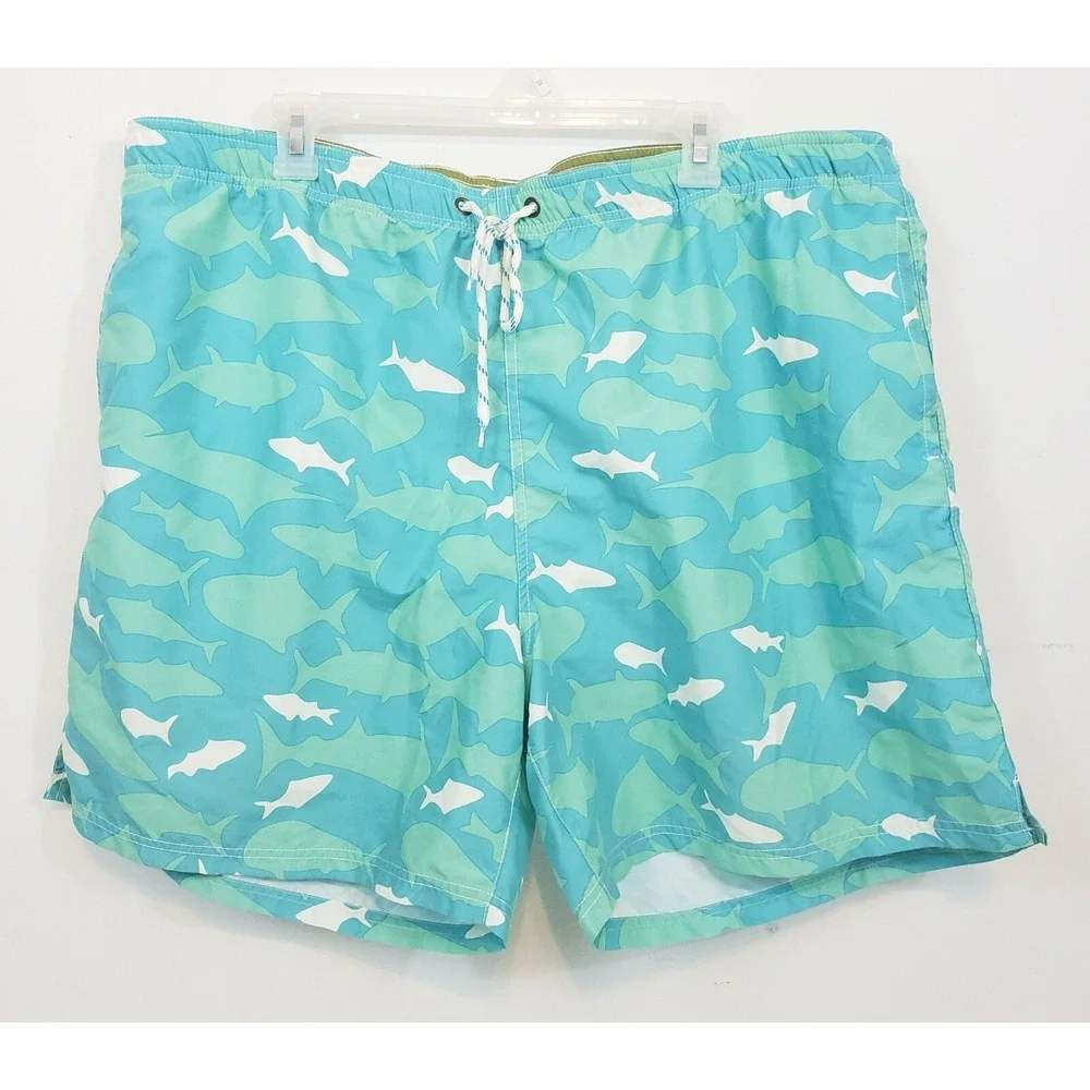Islandia Clothing Co Mens XXL Blue Green Swim Board Trunck Shorts 40x5.5‎ Fish